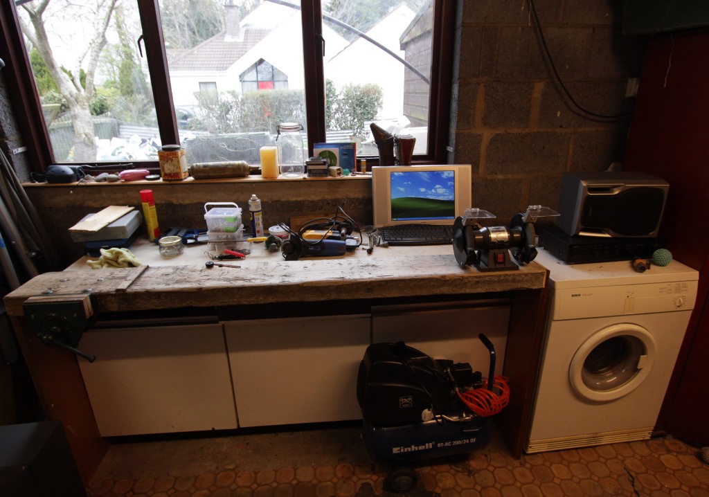 The workbench as it stood in April last year. It has gotten a lot busier since that picture.